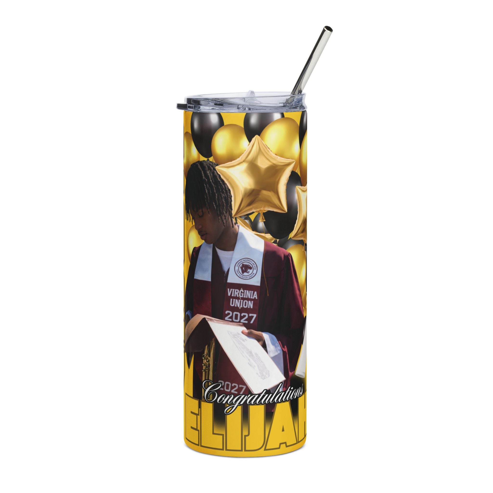 2027 Graduation Photo Tumbler — Personalized Name & Year Stainless Steel Cup
