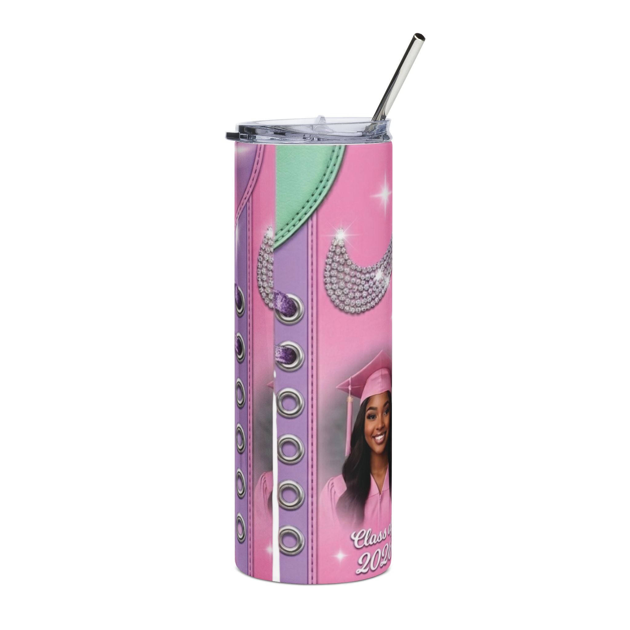 20oz Stainless Steel Tumbler — Pastel Pink Mermaid Vibes with 'Pretty' Script