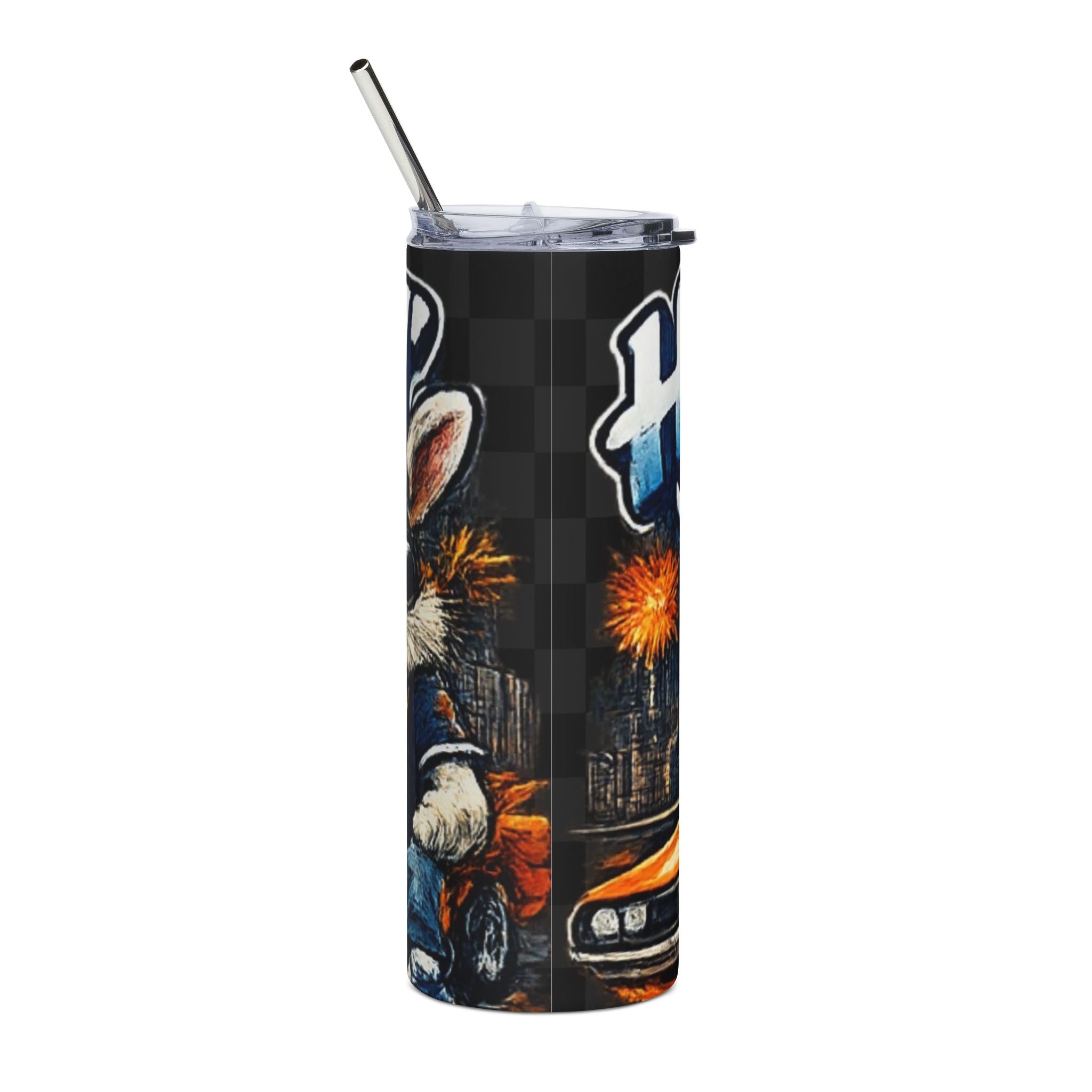 20oz Stainless Steel Tumbler — Hoppin' in the D Design (Detroit Car & Cool Bunny)