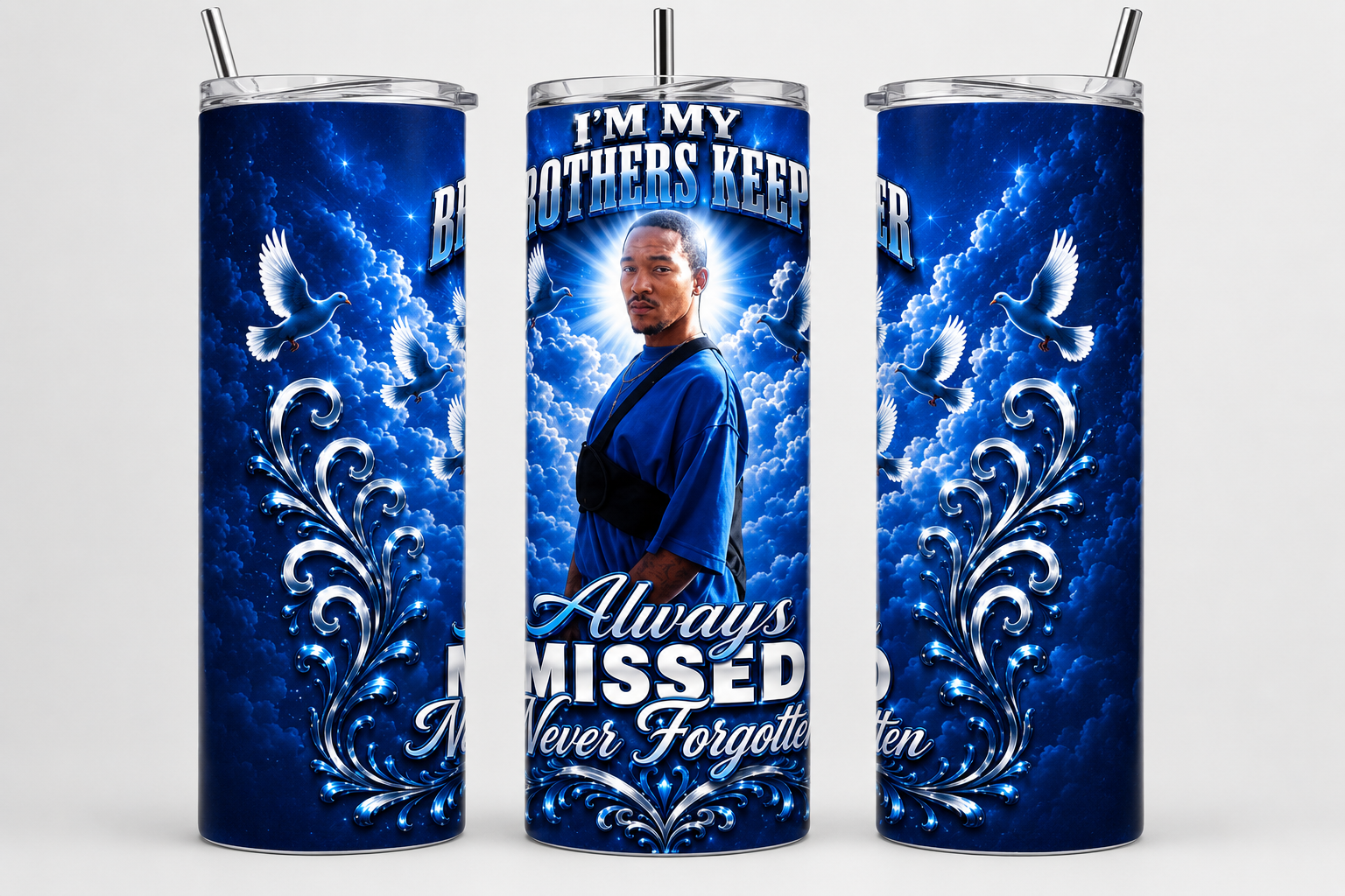 20oz Memorial Skinny Tumbler – “I’m My Brother’s Keeper” Tribute | Custom Keepsake